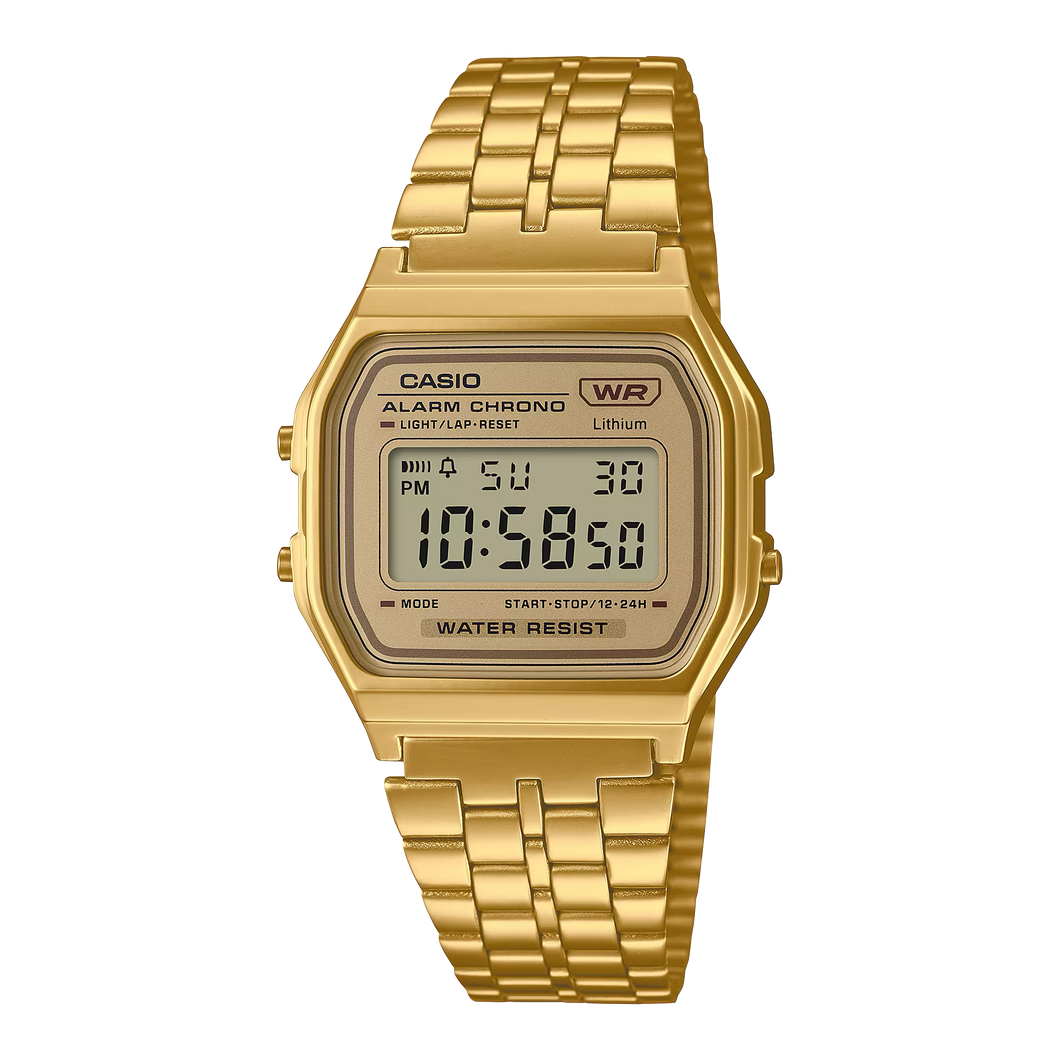 CASIO Digital Vintage LED Alarm WR Gold Plated Stainles Steel A158WETG-9A