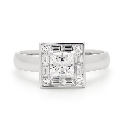 18CT White Gold Princess Diamond Set Halo Engagement Ring