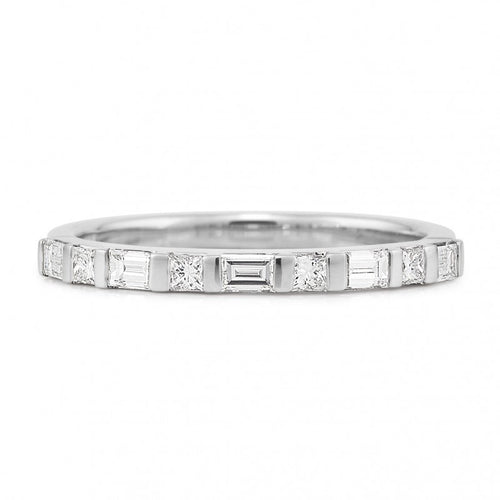 18CT White Gold Diamond Bar Set Straight Wedding Ring