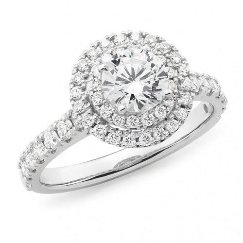 18Ct White Gold Diamond Claw Set Halo Engagement Ring