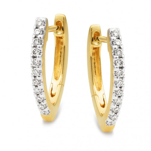 9CT Yellow Gold Diamond Claw Set Huggie Earring