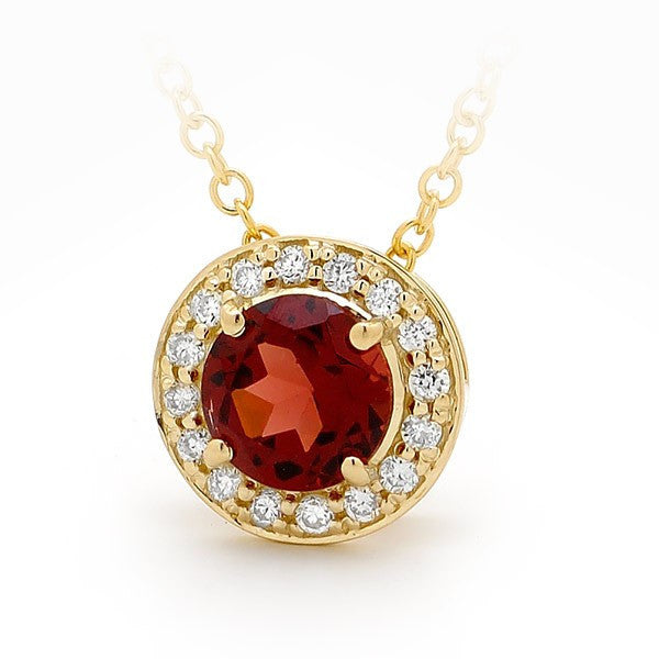 9Ct White Gold Garnet & Diamond Halo Coloured Stone Pendant