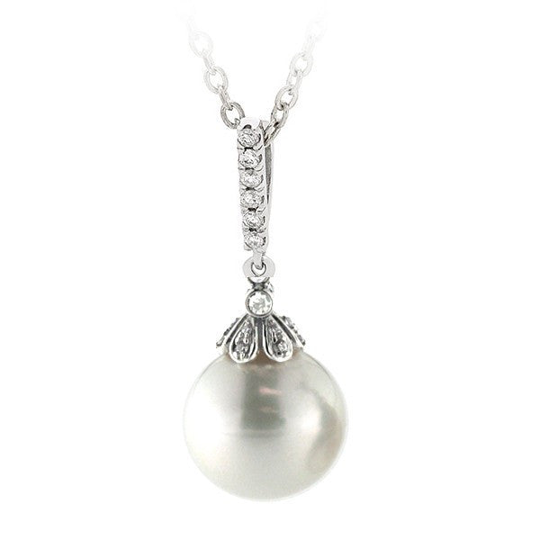 9CT White Gold South Sea Pearl & Diamond Cup Pearl Pendant