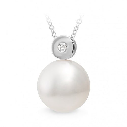 9CT White Gold South Sea Pearl & Diamond Drop Pearl Pendant