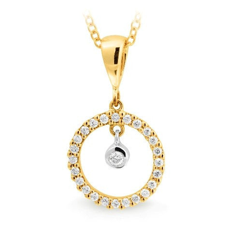9CT Yellow Gold Diamond Bezel and Claw Set Diamond Pendant