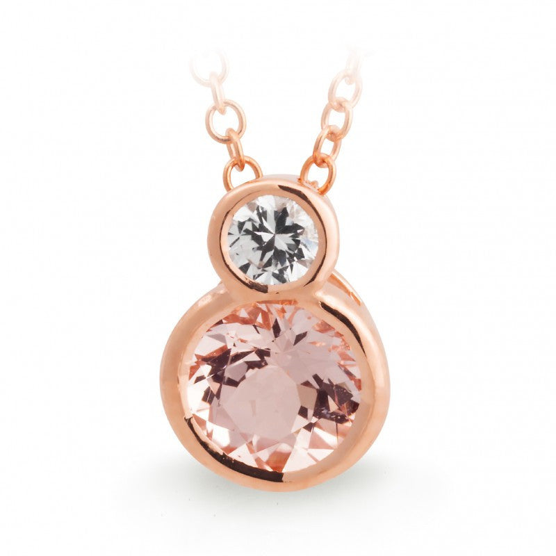 9CT Rose Gold Morganite & White Sapphire Bezel Set Coloured Stone Pendant