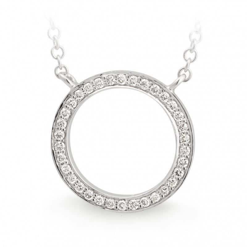 9Ct White Gold Diamond Bead Set Circle Pendant