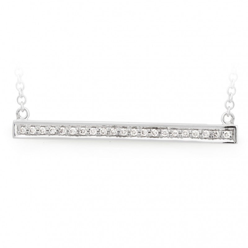 9Ct White Gold Diamond Bead Set Straight Pendant
