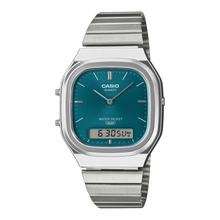 CASIO DUO Square Face Combi Green Dial Steel AQ240E-3A