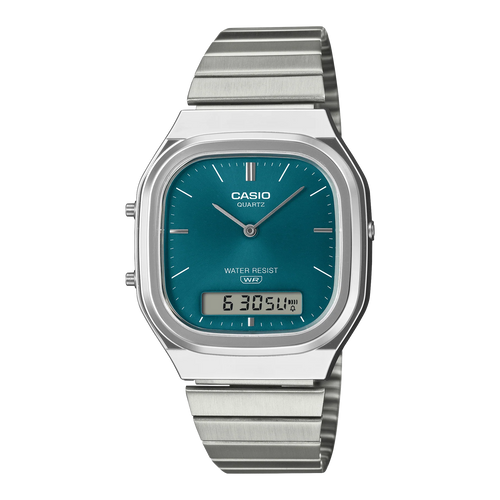 CASIO DUO Square Face Combi Green Dial Steel AQ240E-3A