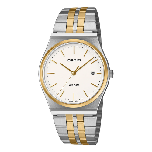 CASIO Vintage Analogue White Face Silver & Gold Steel