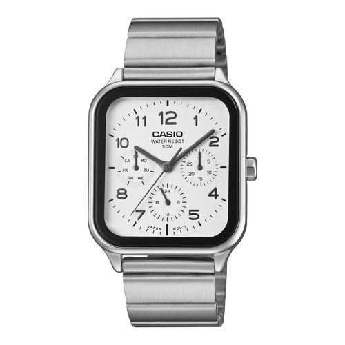 CASIO Square Analog Chronograph White Dial Steel MTPM306D-7A