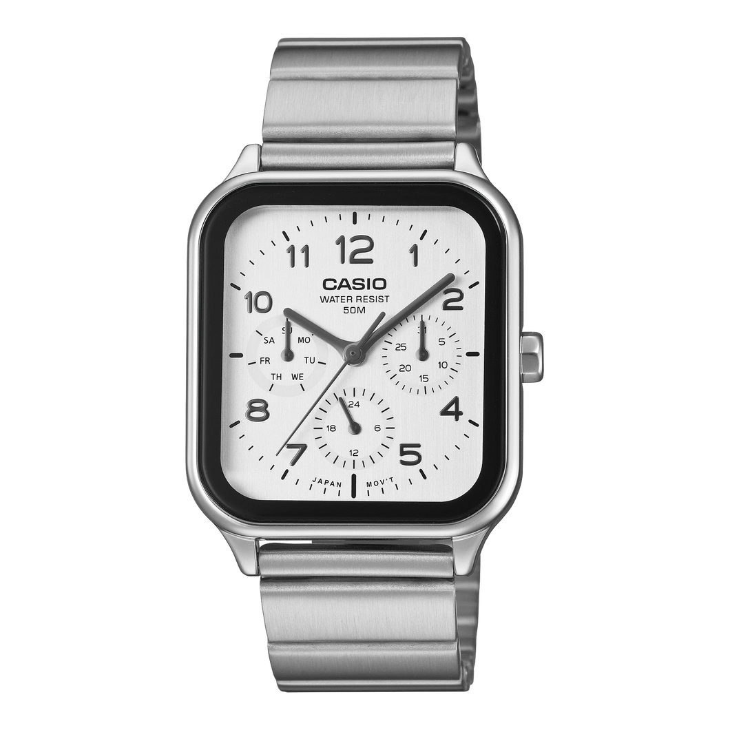 CASIO Square Analog Chronograph White Dial Steel MTPM306D-7A