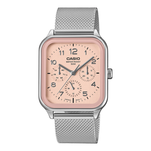 CASIO Square Analog Chronograph Pink Dial Steel MTPM306M-4A