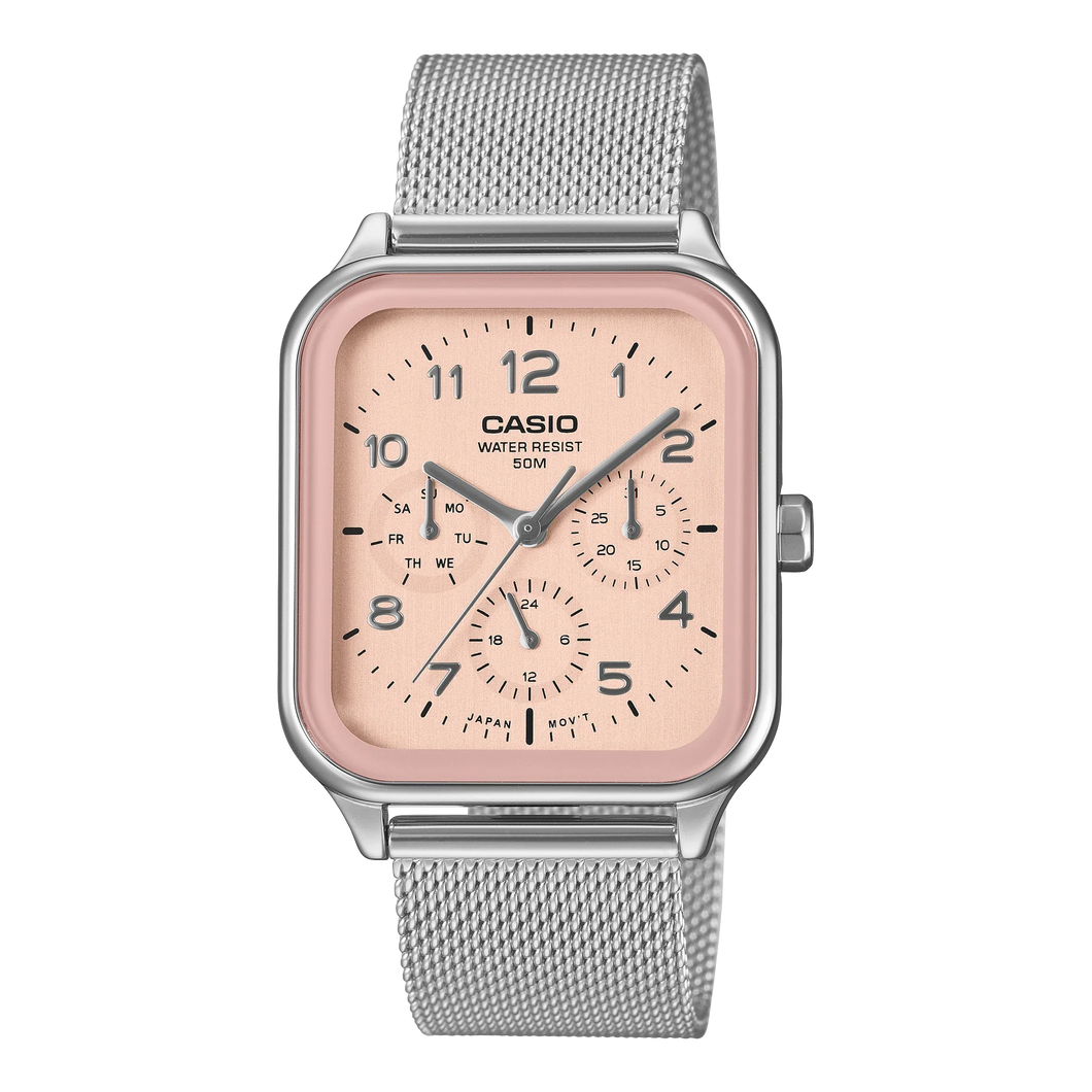 CASIO Square Analog Chronograph Pink Dial Steel MTPM306M-4A