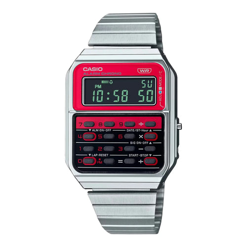 CASIO Vintage Heritage Calculator Dual Alarm Red Face WR CA500WE-4B