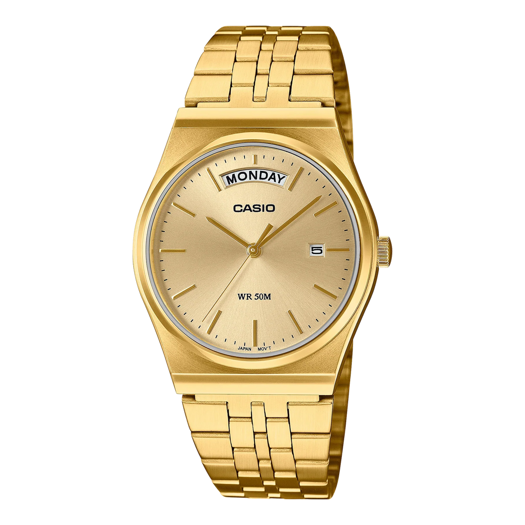 CASIO Analogue Day Date Retro Gold Face MTPB146G-9A