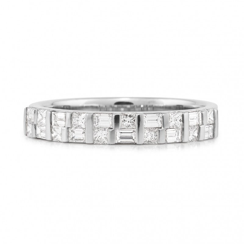 18CT White Gold Diamond Bar Set Straight Wedding Ring