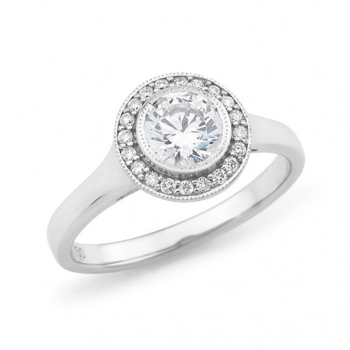 18CT White Gold Diamond Bezel/Bead Set Halo Engagement Ring