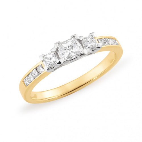 18CT Two Tone Princess Diamond Set 3 Stone Engagement Ring