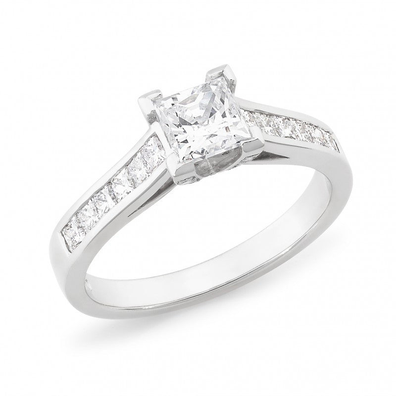 18CT White Gold Princess Diamond Set Shoulder Stone Engagement Ring