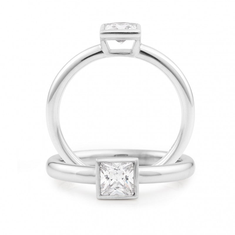 18CT White Gold Diamond Bezel Set Solitaire Engagement Ring