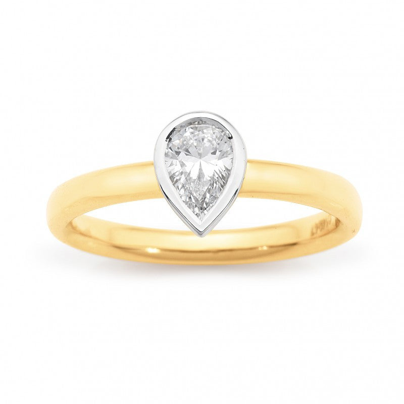 18CT Two Tone Diamond Bezel Set Solitaire Engagement Ring