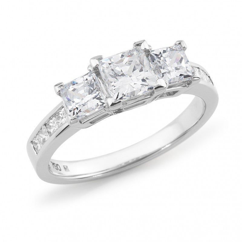 18CT White Gold Princess Diamond Set 3 Stone Engagement Ring