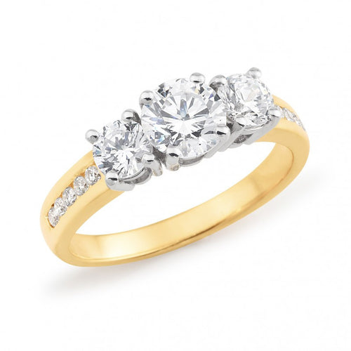 18CT Two Tone Diamond Set 3 Stone Engagement Ring