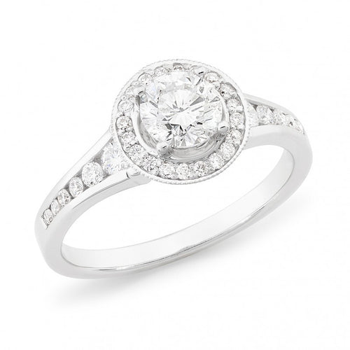 18CT White Gold Diamond Claw Bead Set Halo Engagement Ring