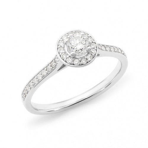 18CT White Gold Diamond Claw Bead Set Halo Engagement Ring
