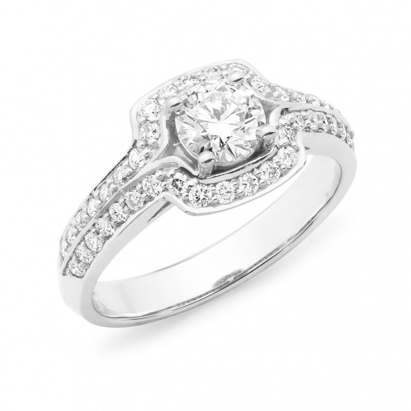 18Ct White Gold Diamond Claw Bead Set Halo Engagement Ring