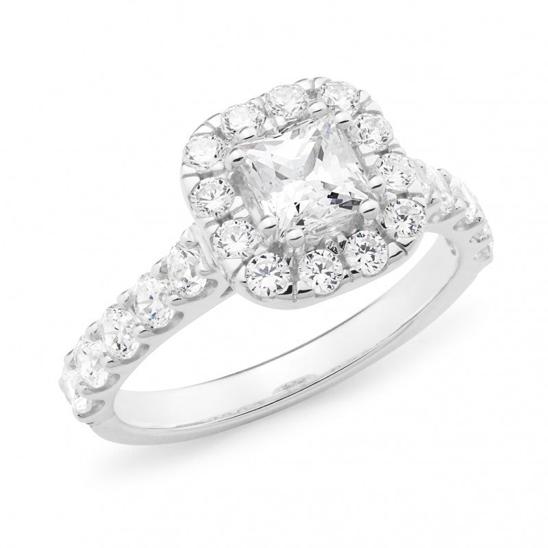 18CT White Gold Diamond Claw Set Shoulder Stone Engagement Ring