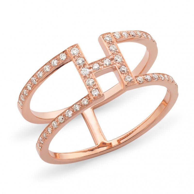 9CT Rose Gold Diamond Bead Set Diamond Dress Ring