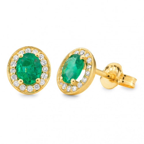 9CT Yellow Gold Emerald & Diamond Claw/Bead Set Stud Earring