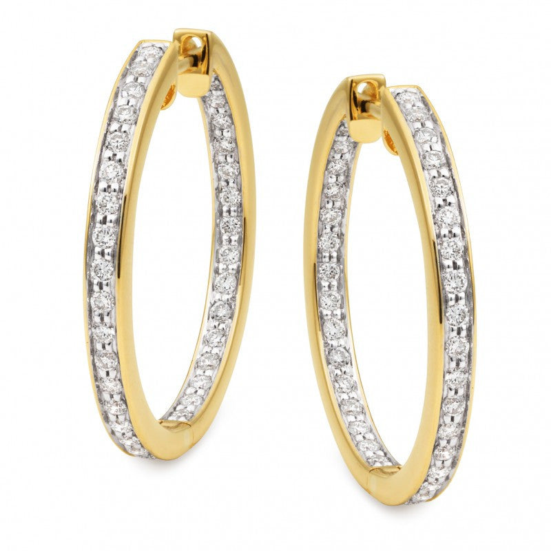 9CT Yellow Gold Diamond Bead Set Huggie Earring