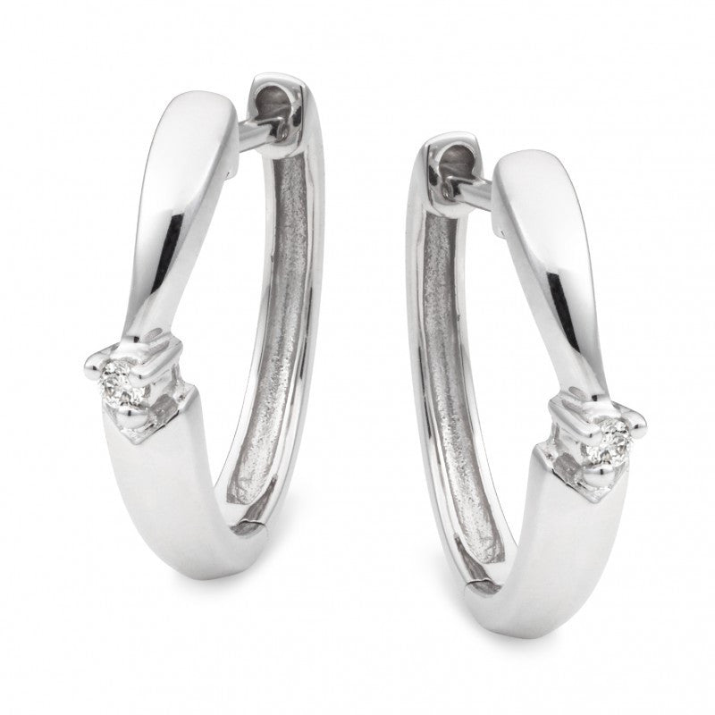 9CT White Gold Diamond Claw Set Huggie Earring