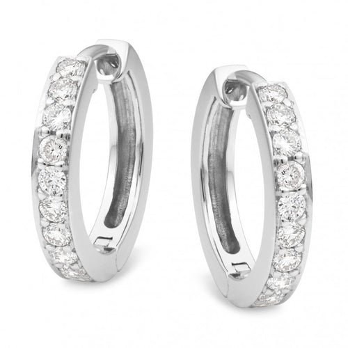9CT White Gold Diamond Bead Set Huggie Earring