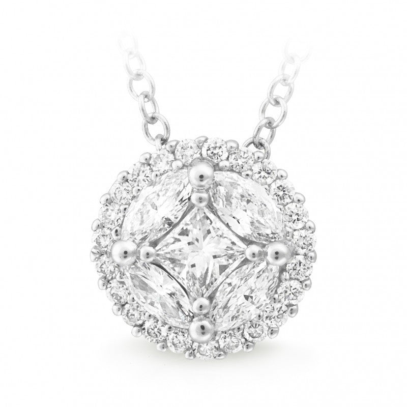 18CT White Gold Diamond Claw Bead Set Diamond Pendant