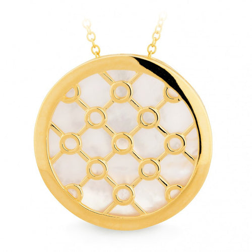 9CT Yellow Gold Mother Of Pearl Bezel Set Coloured Stone Pendant